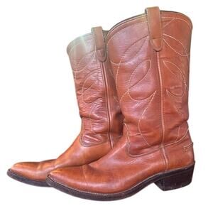 Vintage Double H mens Western Boots cowboy brown leather embroidered men's 10 D